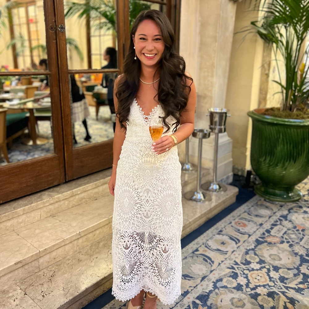 MARISSA WEBB Dillon White Lace Eyelet Fitted Midi Dress XS